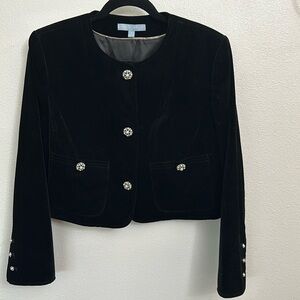 Cropped black velvet jacket with beautiful buttons